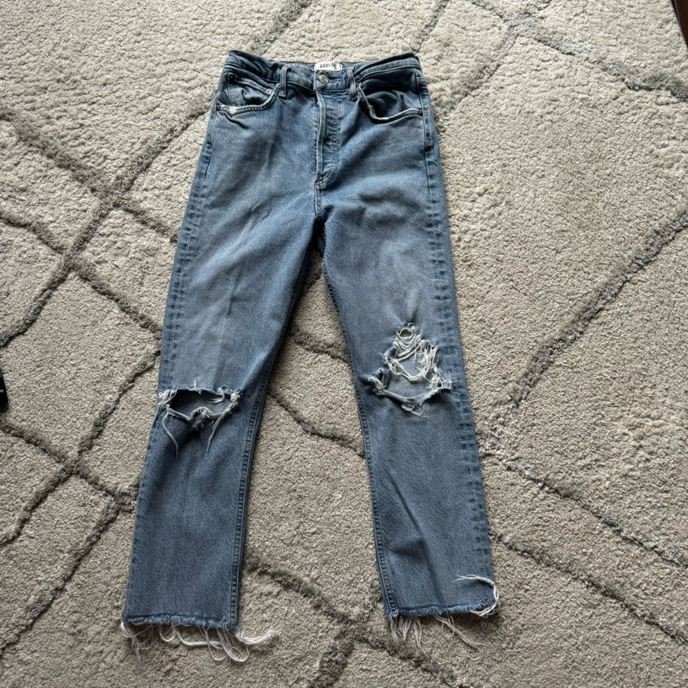 Agolde jeans Riley straight leg distressed button fly 26